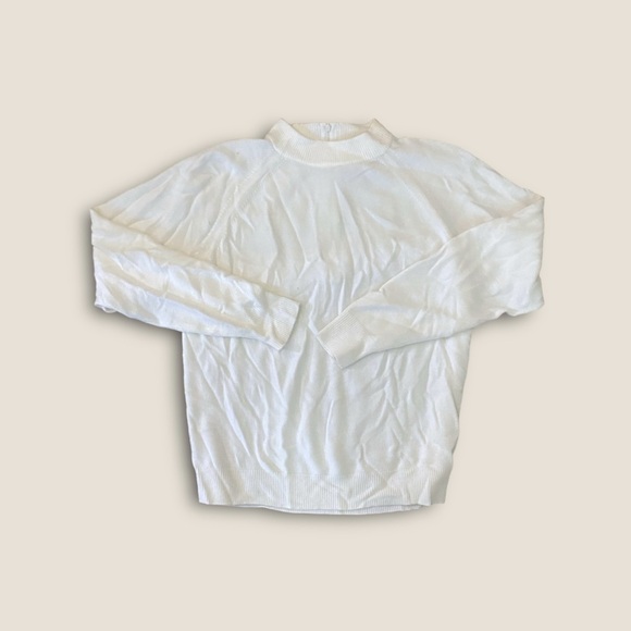 Vintage 90s Designers Originals Luxelon Mock Neck Sweater Back Zip Ribbed Bone M - Picture 2 of 4